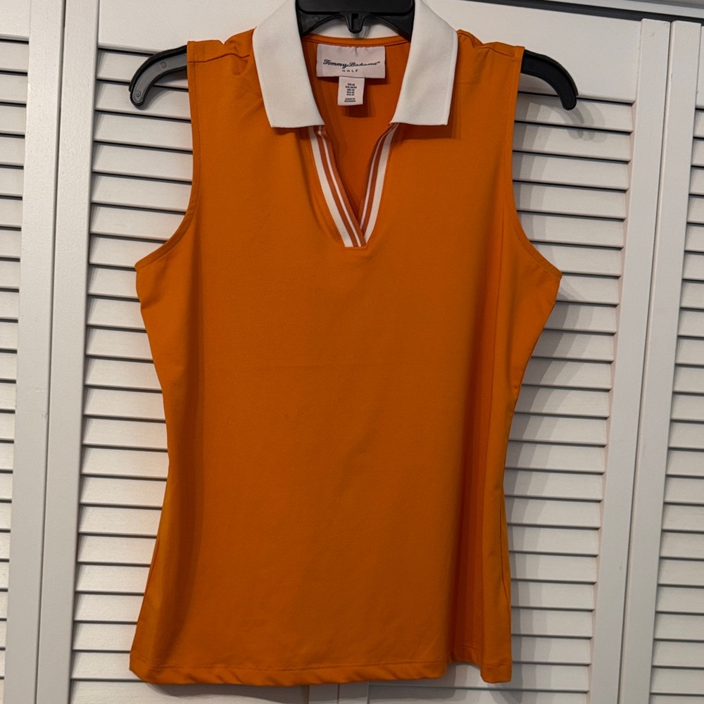Tommy Bahama Orange Sleeveless Polo with White Collar NWOT Sz M